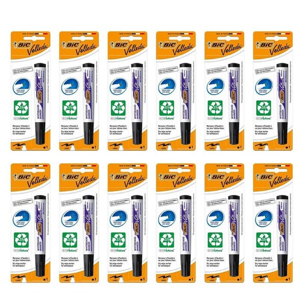 12PK BIC Velleda ECO BL1 Whiteboard Marker Pen School/Office Stationery Black
