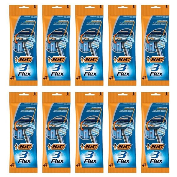 10x 4pc BIC 3-Flex Men's Disposable Shaving Razor Closer & Softer Triple-Blade