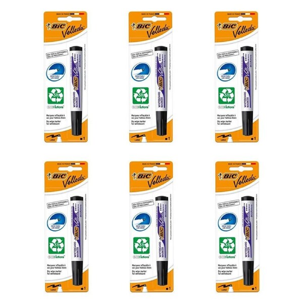 6PK BIC Velleda ECO BL1 Whiteboard Marker Pen School/Office Stationery Black