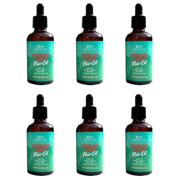6PK XHC Rosemary & Mint Hair Oil Treatment For Dry Scalp Split Ends Repair 60ml