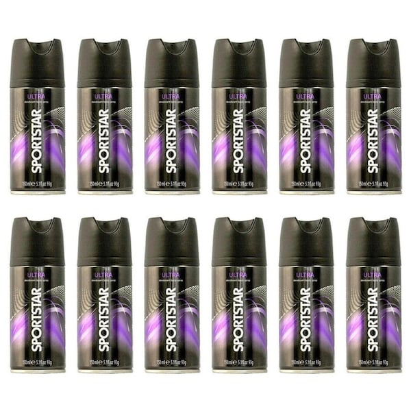 12PK Sportstar Men's Deodorant Body Spray Ultra Scent 150ml Odour Protection