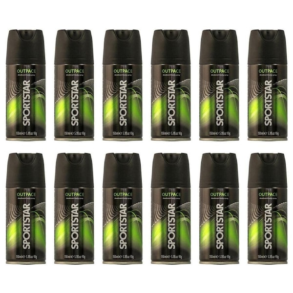 12PK Sportstar Men's Deodorant Body Spray Outpace Scent 150ml Odour Protection