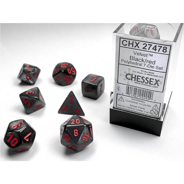 Chessex - Velvet Polyhedral 7-Die Set - Black/Red (CHX27478)