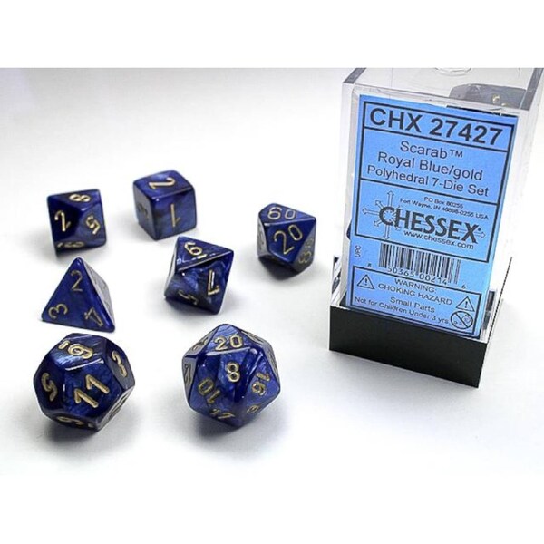 Chessex - Scarab Polyhedral 7-Die Set - Royal Blue/Gold (CHX27427)