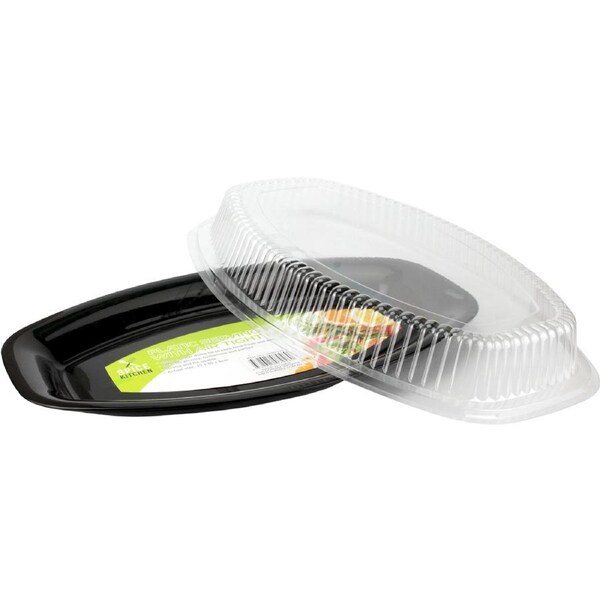 Black Reusable Oval Serving Platter With Dome Lid