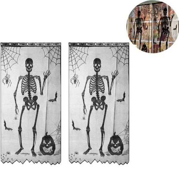 Nevenka 2 Panels Halloween Lace Curtains 40"X84" for Window/Door Decor-Skeleton