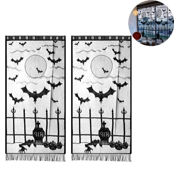 Nevenka 2 Panels Halloween Lace Curtains 40"X84" for Window/Door Decor-Ghost