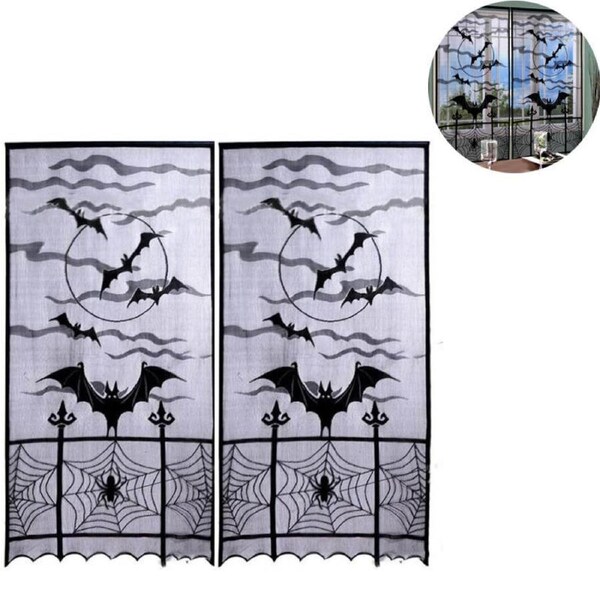 Nevenka 2 Panels Halloween Lace Curtains 40"X84" for Window/Door Decor-Bat