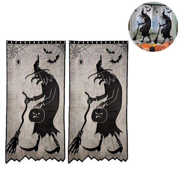 Nevenka 2 Panels Halloween Lace Curtains 40"X84" for Window/Door Decor-Witch
