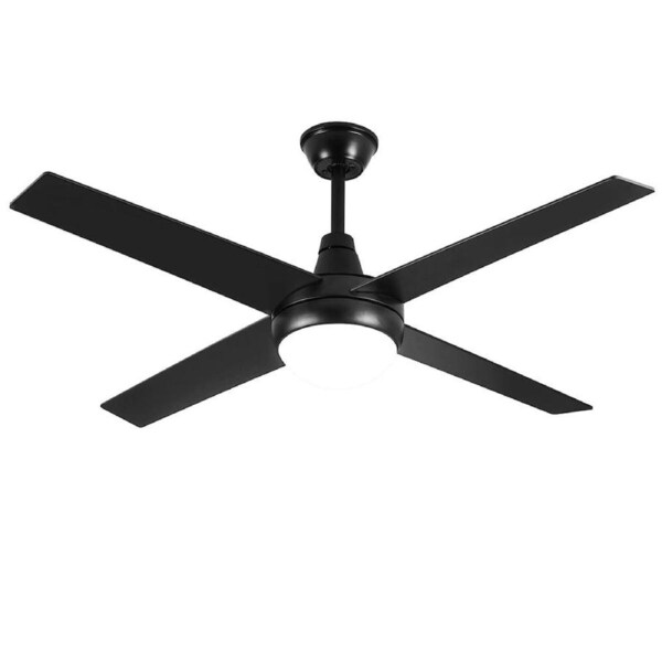 Krear 52'' Ceiling Fan Fans 1320mm Light Wall Remote Control Fans 4 Wood Blades Black - With Light