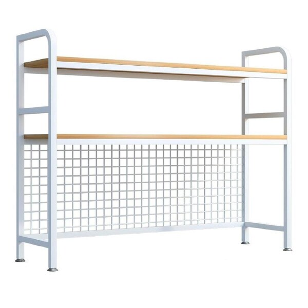 CARLA HOME 2-Tier Metal Desktop Hutch Bookshelf with Grid Panel for Computer Desk and Office Countertop