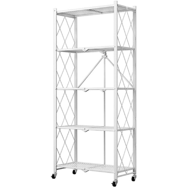 CARLA HOME 5-Tier Foldable Storage Shelf with Wheels for Kitchen, Garage, Pantry or Basement (White)