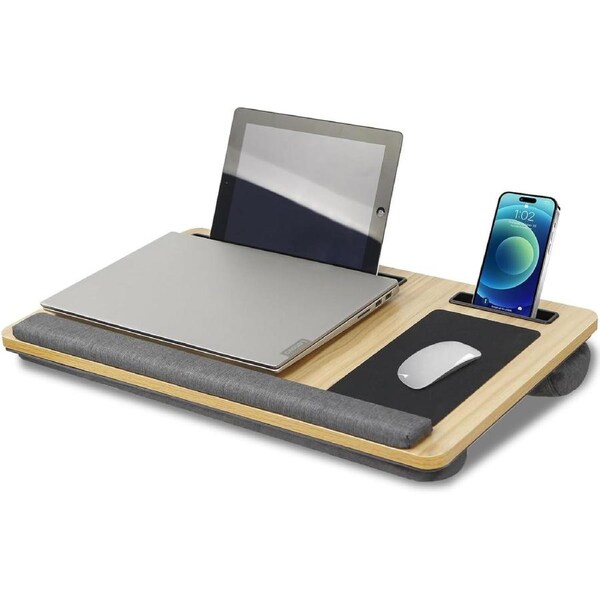 CARLA HOME Oversized Portable Lap Desk with Cushion,Mouse Pad, Tablet and Phone Holder which Fits Up to 17 Inch Laptops for Bed or Sofa (Brown)
