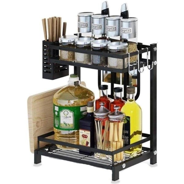 CARLA HOME 2-Tier Kitchen Spice Rack Organizer Storage Shelf for Condiments, Oil Bottles, Utensils, Cutting Board & More