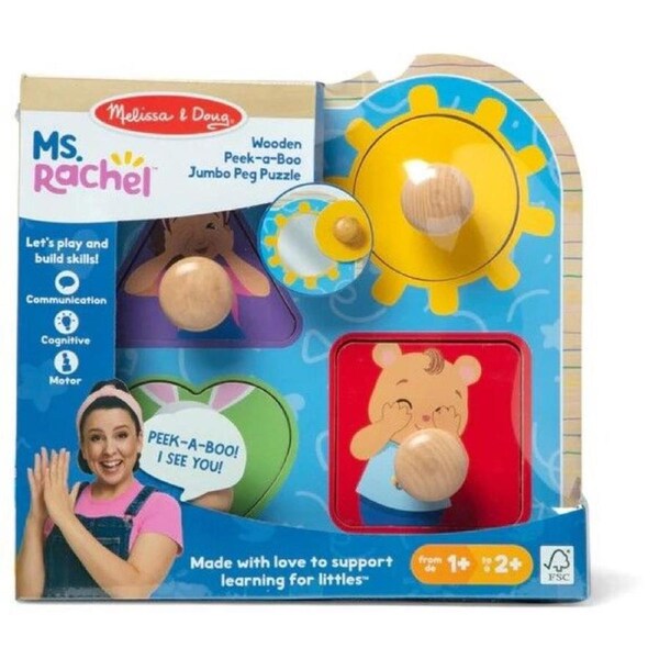 Melissa & Doug - Ms. Rachel Wooden Peek-a-Boo Jumbo Peg Puzzle 4pc