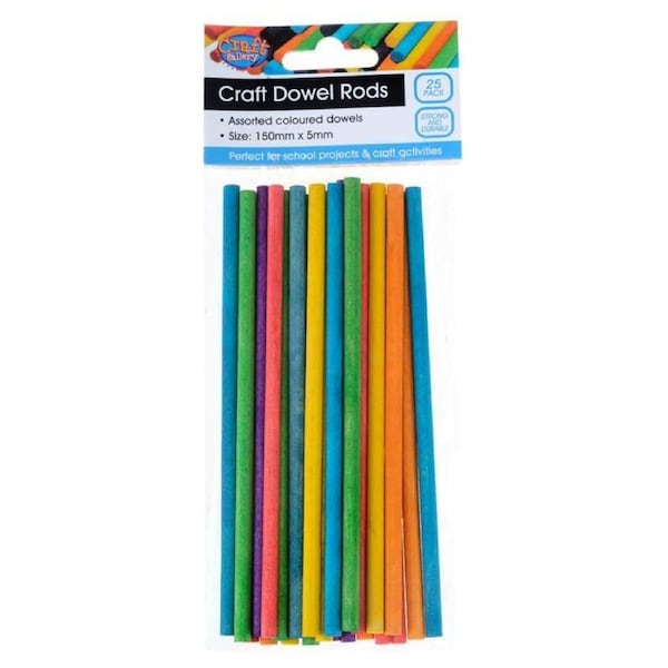Craft Dowel Assorted Colours 150mm x 5mm Pack of 25's