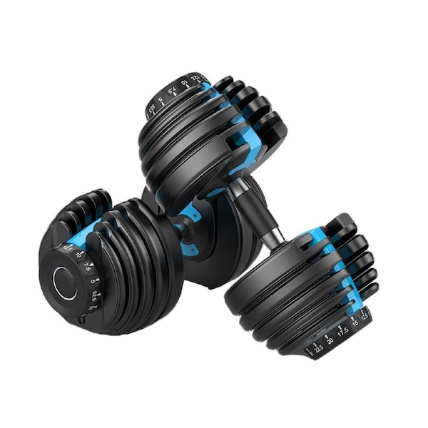 FitnessLab 2x24kg Blue Adjustable Dumbbells Set Weight Plates Exercise Fitness