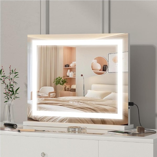 Advwin 58*46cm Vanity Makeup Mirror with LED Lights and Charging Station White