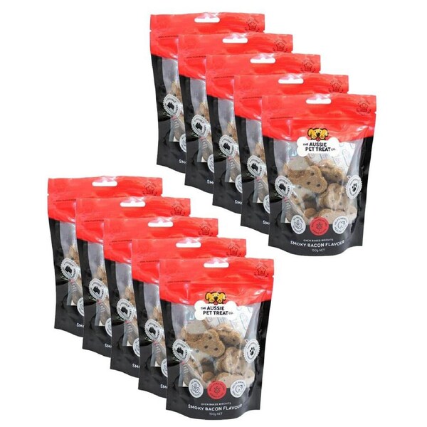 10PK The Aussie Pet Treat Co Dog Biscuit Smoky Bacon 150g Healthy Oven Baked