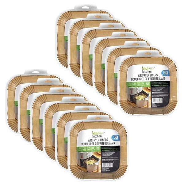 12PK 50pc Ideal Kitchen Paper Air Fryer Square Disposable Liner Non Stick