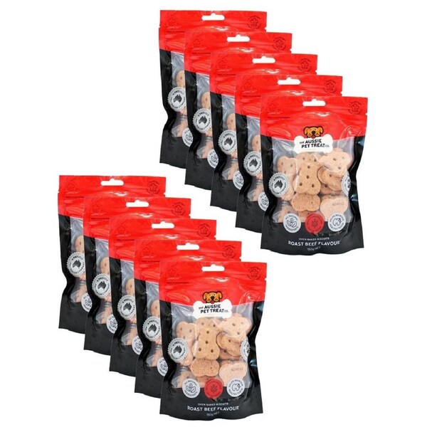 10PK The Aussie Pet Treat Co Dog Biscuit Roast Beef 150g Snack Oven Baked