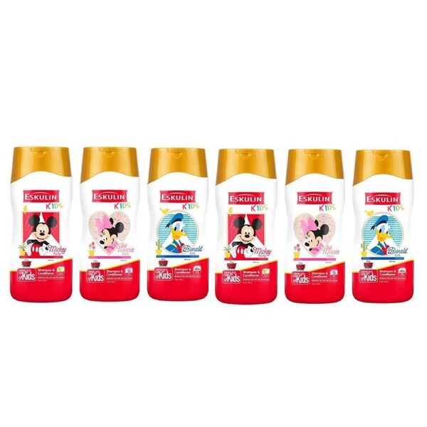 6PK Disney Eskulin Kids 2 in 1 Shampoo & Conditioner 200ml Assorted Hair Care