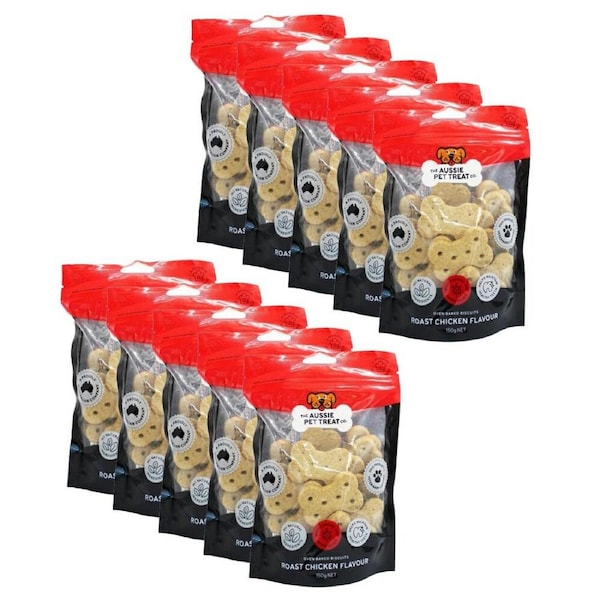10PK The Aussie Pet Treat Co Dog Biscuit Roast Chicken 150g Healthy Oven Baked