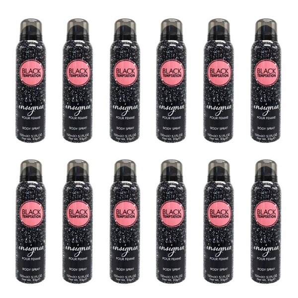 12PK Insignia Women's Body Spray Black Temptation 150ml Daily Fragrance Mist