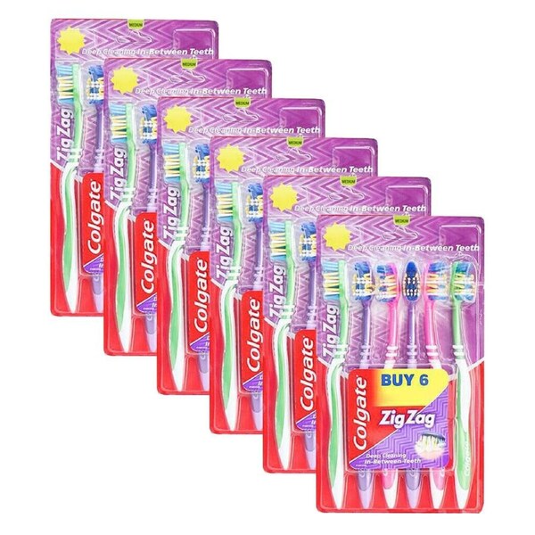 6x 6pc Colgate Zig-Zag Deep Cleaning Toothbrush Medium Dental Oral Teeth Care