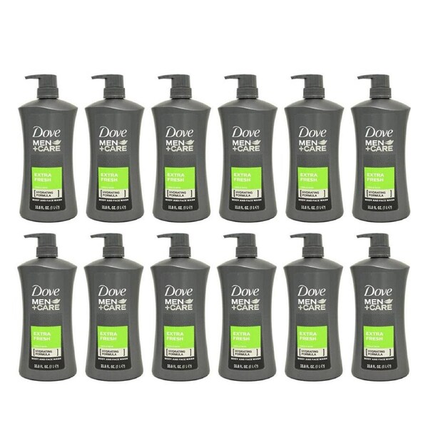12PK Dove Men +Care Extra Fresh Body & Face Wash 1L Moisturising Care Dry Skin