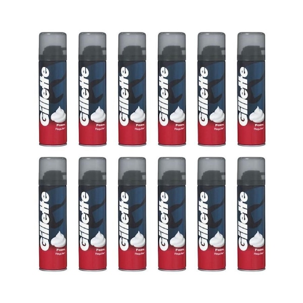 12PK Gillette Grooming Shaving Foam Regular 200ml For All Skin Types Men
