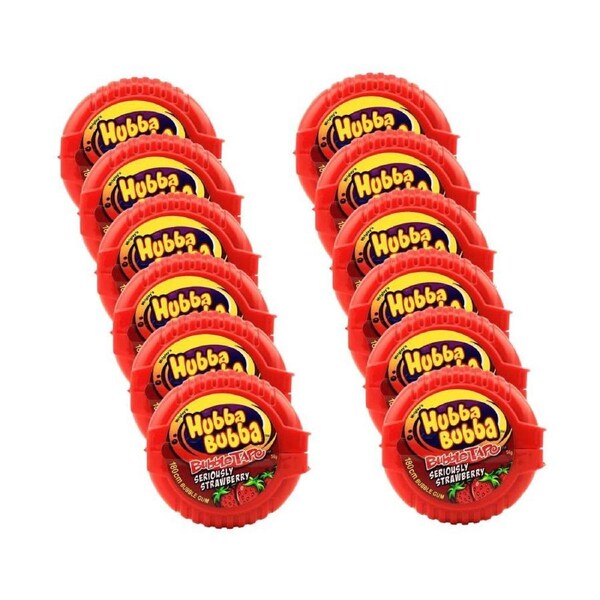 12PK Hubba Bubba Bubble Tape Seriously Strawberry Flavour 180cm Sweets