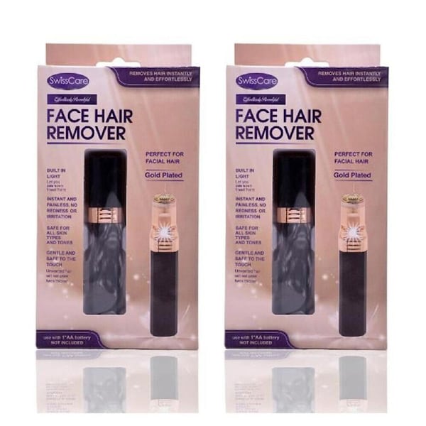 2PK SwissCare Electric Cordless Facial Hair Remover Trimmer Gold Plated