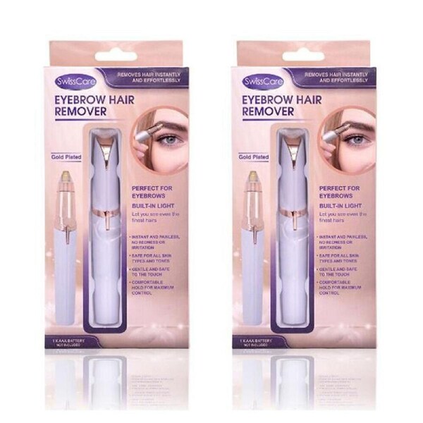 2PK SwissCare Electric Cordless Eyebrow Hair Remover Trimmer Gold Plated