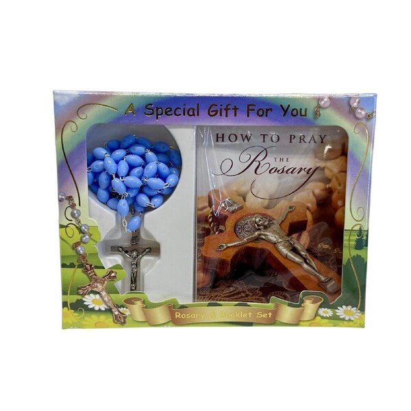 Rosary and Book Set - Communion Plastic Blue