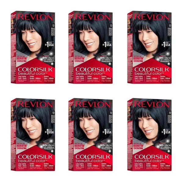 6PK Revlon ColorSilk Permanent Hair Dye Ammonia-Free 12 Natural Blue Black