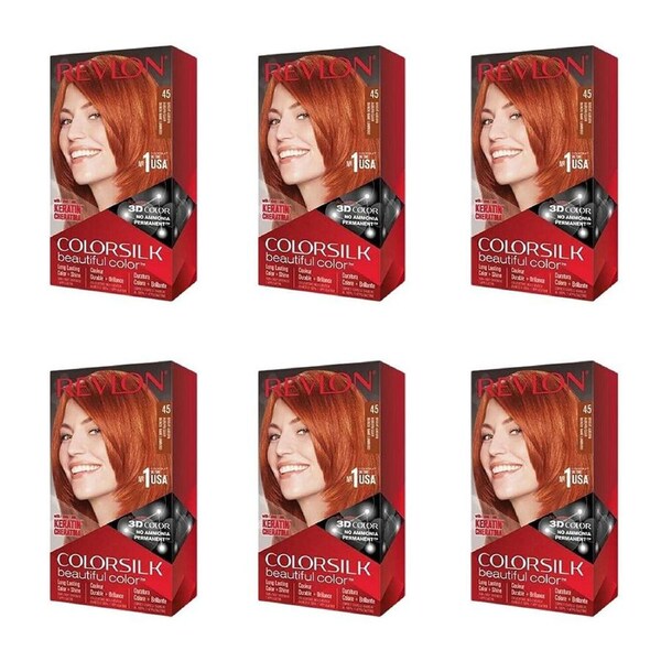 6PK Revlon ColorSilk Permanent Hair Colour Dye Ammonia-Free 45 Bright Auburn