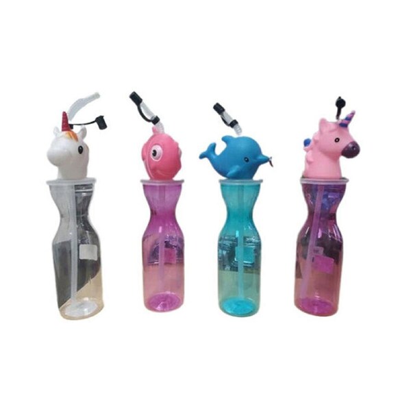 4PK Splash Water Bottle Animal Children Drink Container w/ Straw 450ml Assorted