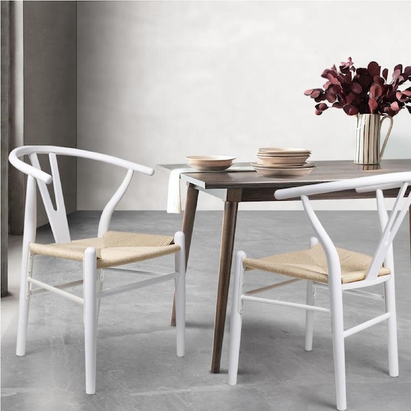 1 Set of 2 Levede Hans Wegner Wishbone Dining Chairs - Black, White, Natural White