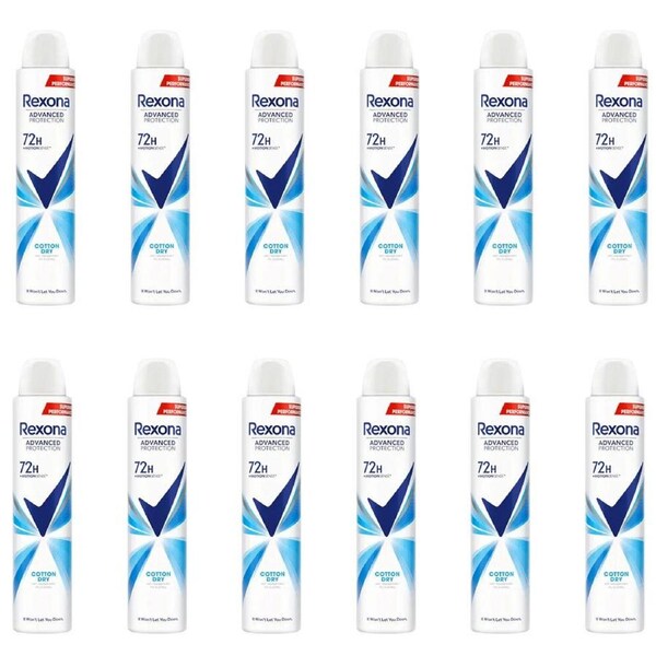 12PK Rexona Women Anti-Perspirant Underarm Deodorant Body Spray 200ml Cotton Dry