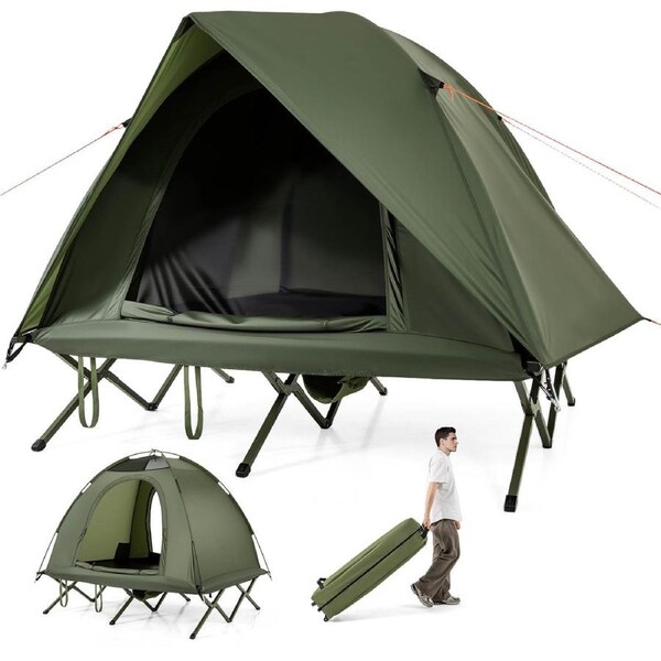 Costway 2-Person Round Camping Bed Stretcher Portable Hiking Tent Outdoor Picnic Fishing Green