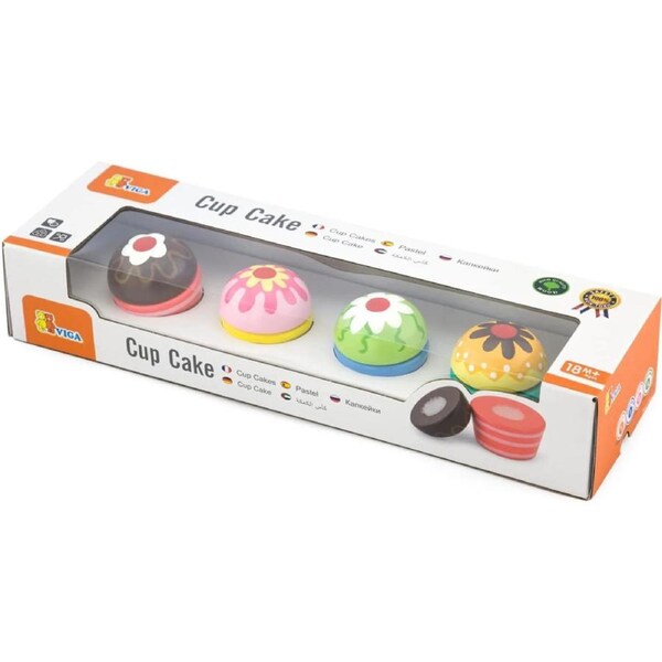 Viga Wooden Pretend Toys Cup Cake 4pc Set