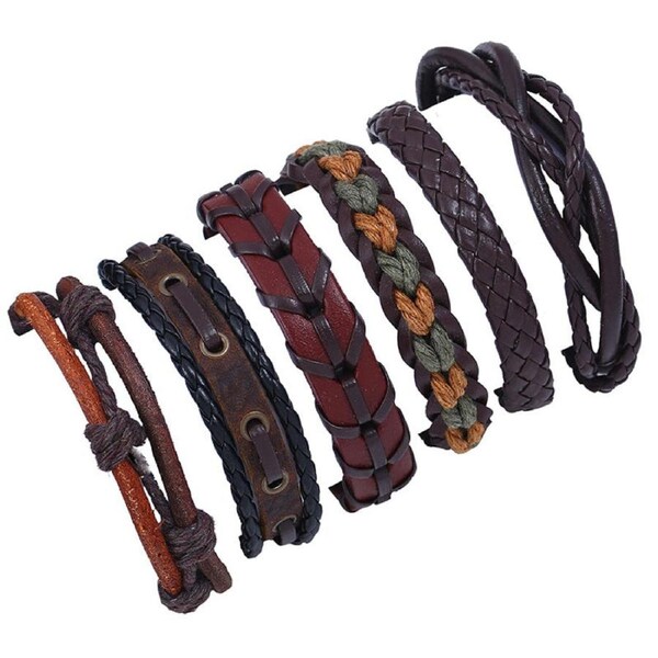 Men's Vintage Weave Cattle Leather Combination Ornament Bracelets