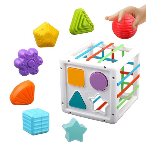 Nevenka Shape Sorting Cube with Colorful Elastic Rope for Ages 3+