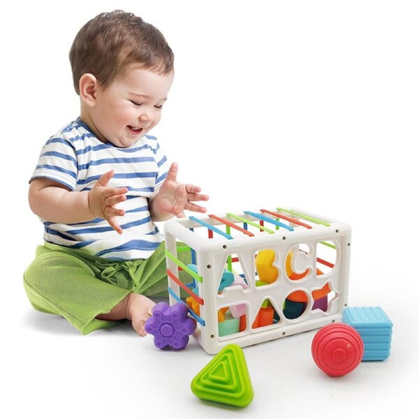 Nevenka Shape Sorting Cube with ABCD Blocks for Baby 3 Months+ STEM Toys