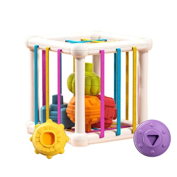 Nevenka Shape Sorter Block Stackable for Baby 3 Months+ Montessori Toys-Cube