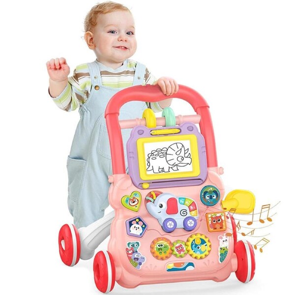 Nevenka Baby Learning Walker with Drawing Board Music for 6-12 Month-Pink