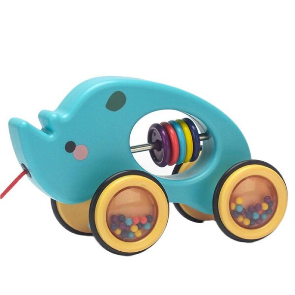 Nevenka Pull Along Rolling Animal Toy for Toddler with Rattle-Rhino