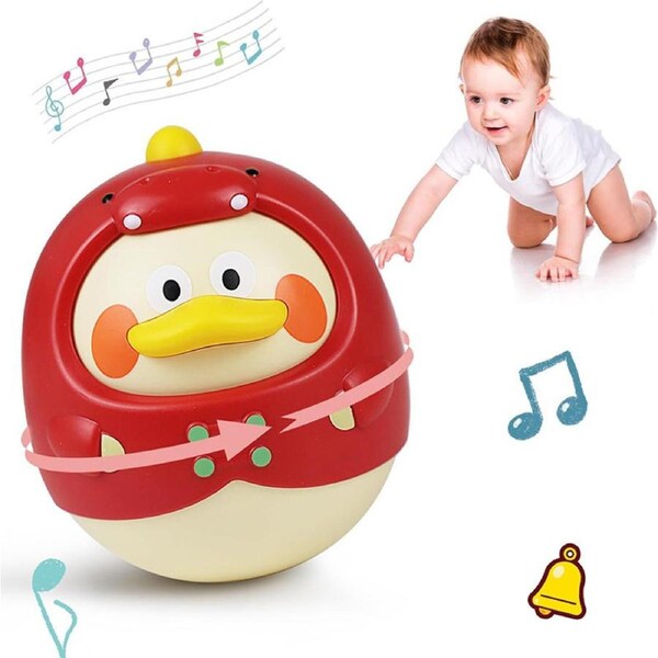 Nevenka Dinosaur-Duck Wobbler Toy for Newborns 3-12 Month Cute Rattle-Red