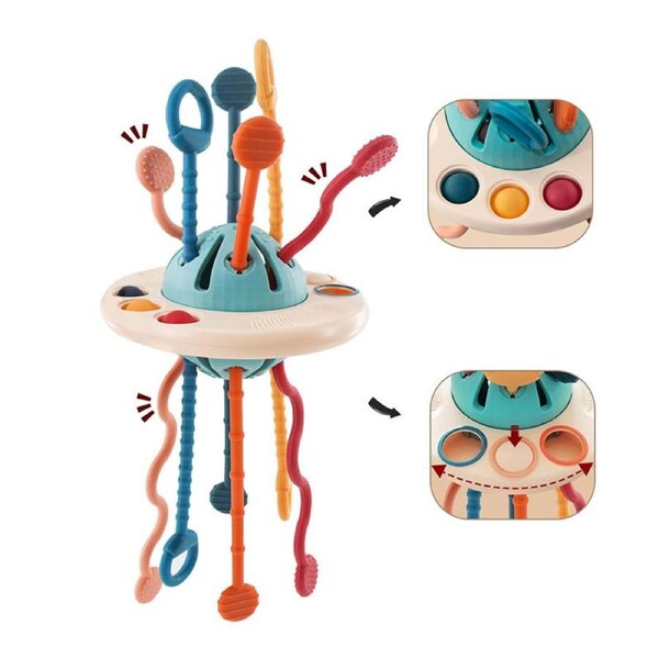 Nevenka Baby Pull String Toy Food Grade Silicone for Fine Motor Skills-UFO
